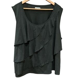 Elegant Black Tiered Ruffled Sleeveless Tank Top Size 3XL